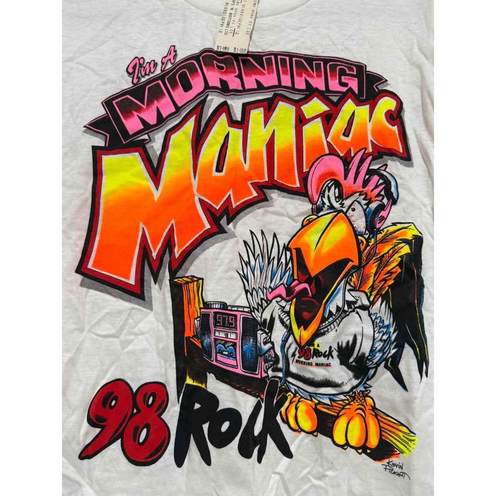 98 Rock Morning Maniacs Vintage T Shirt Rooster Boombox 90s Retro Graphic Tee‎